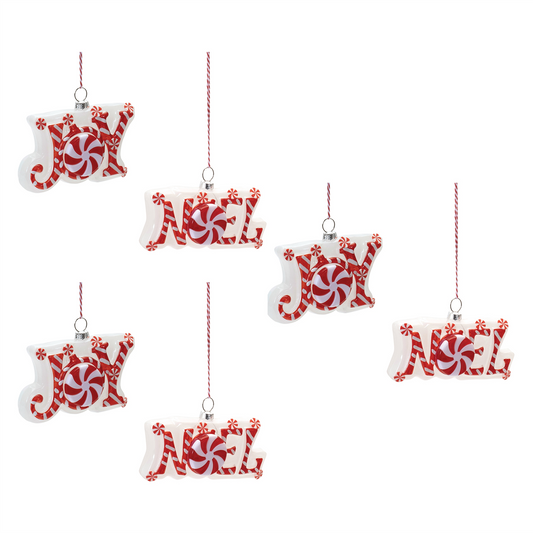 Glass Peppermint Joy and Noel Ornament (Set of 6)
