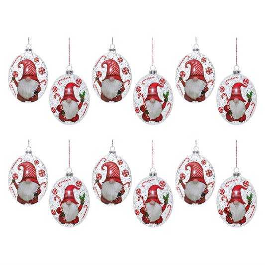Glass Peppermint Gnome Disc Ornament (Set of 12) -Ship Only