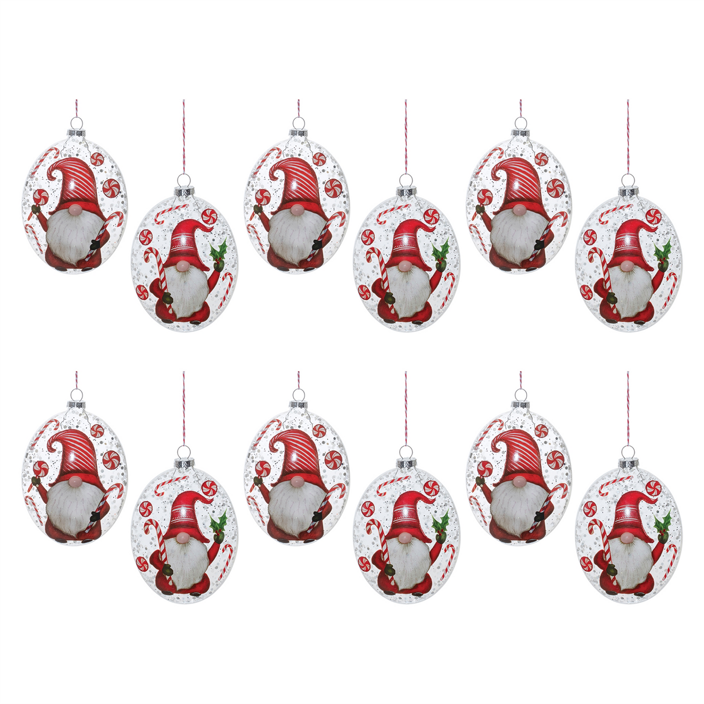 Glass Peppermint Gnome Disc Ornament (Set of 12) -Ship Only