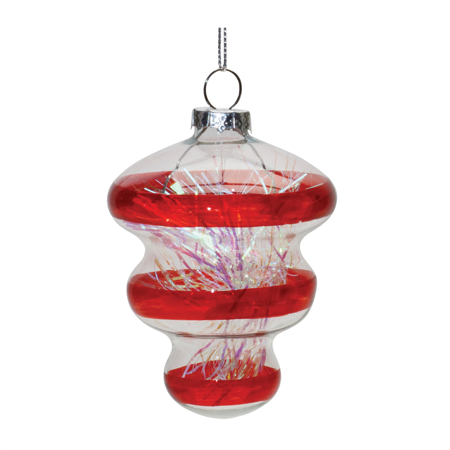 Finial Glass Ornament with Tinsel Filling (Set of 12) -Ship Only