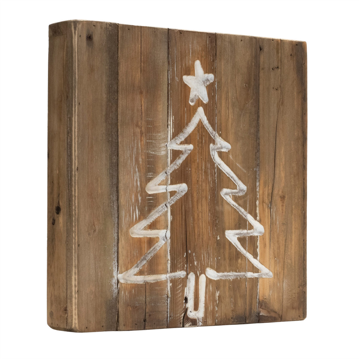 Snowflake and Tree Block (Set of 2) 11.5”SQ Wood -Ship Only