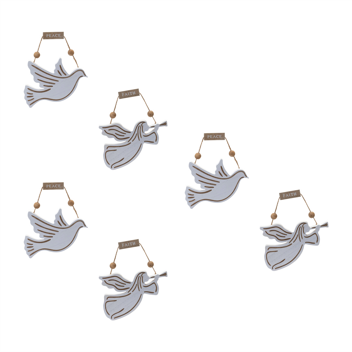 Wood Dove and Angel Sentiment Ornament (Set of 6) -Ship Only