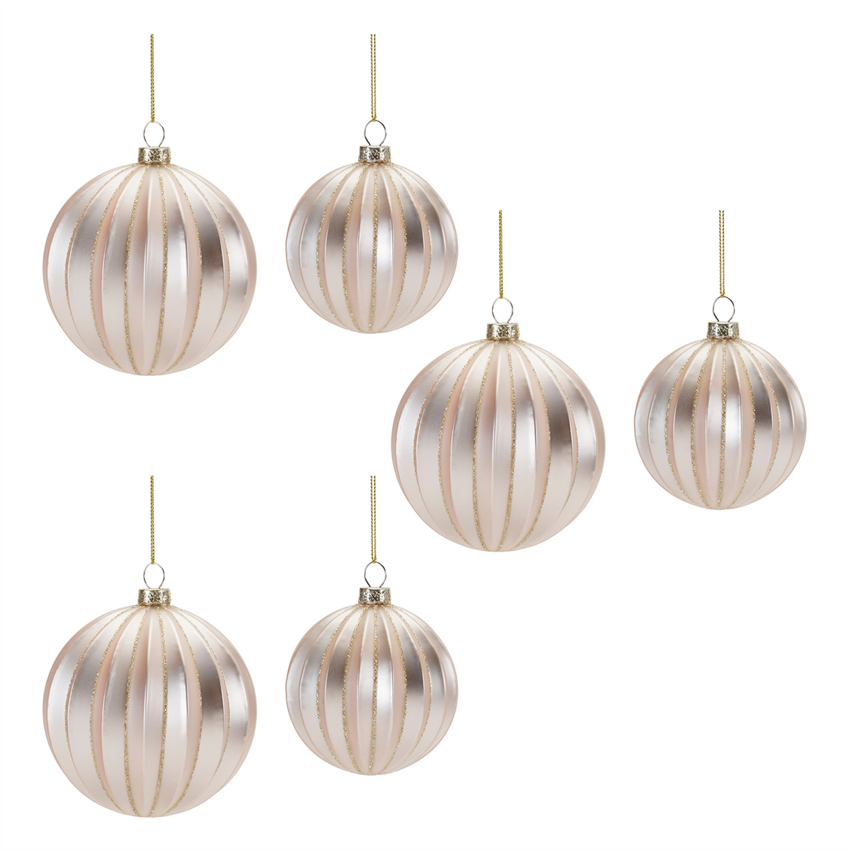 Metallic Ribbed Glass Ball Ornament (Set of 6) -Ship Only