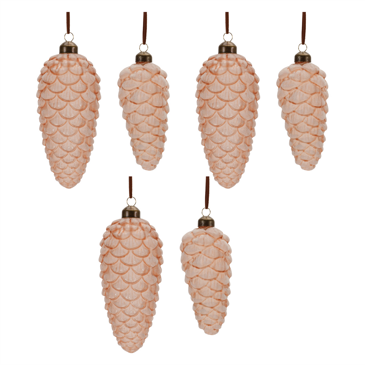 Pine Cone Ornament (Set of 6) 5.5"H, 7"H Glass -Ship Only