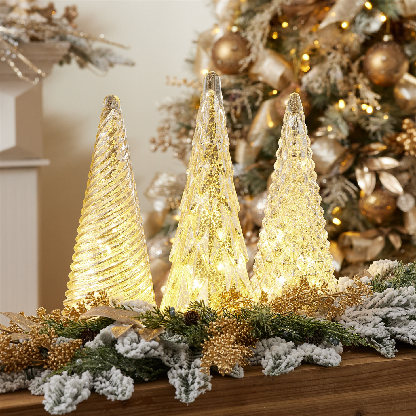 LED Textured Mercury Glass Tree (Set of 3) -Ship Only