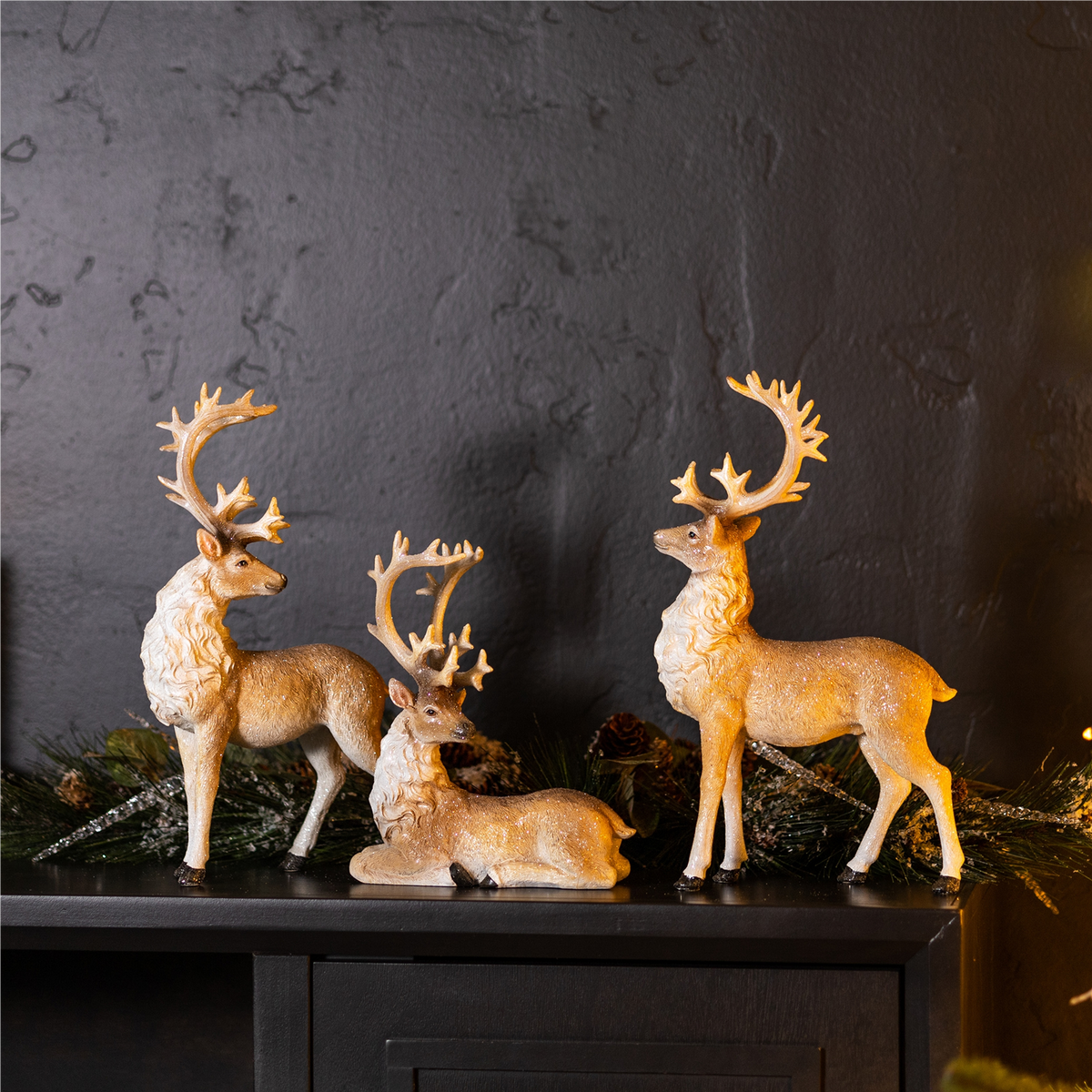Glittered Holiday Deer Figurine (Set of 3) -Ship Only