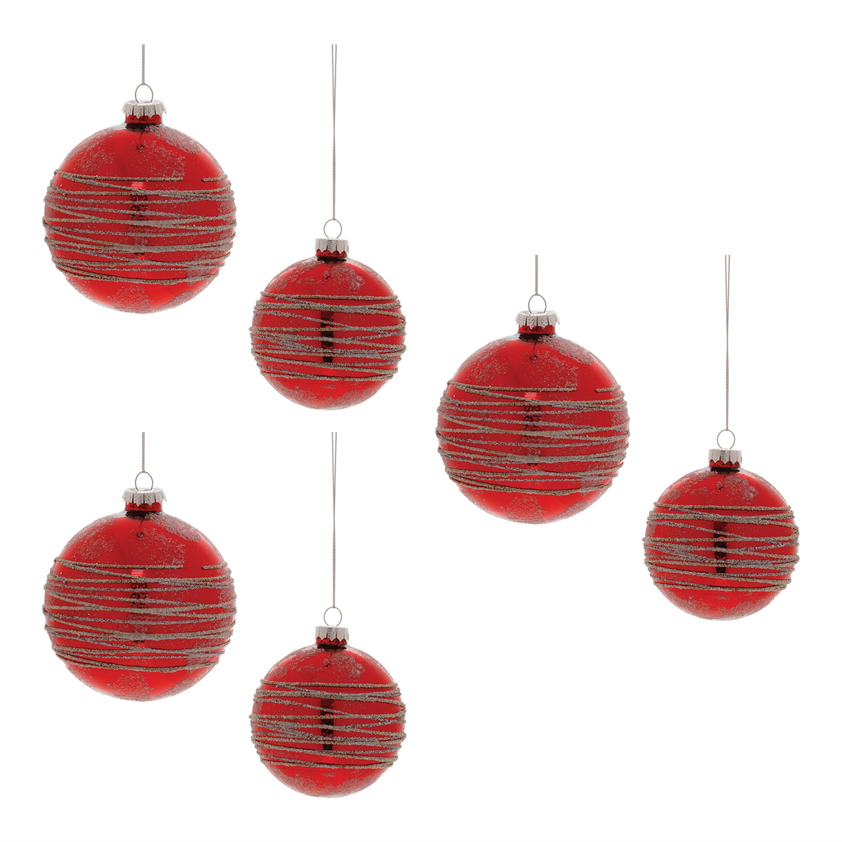 Ball Ornament (Set of 6) 3"D, 4"D Glass -Ship Only