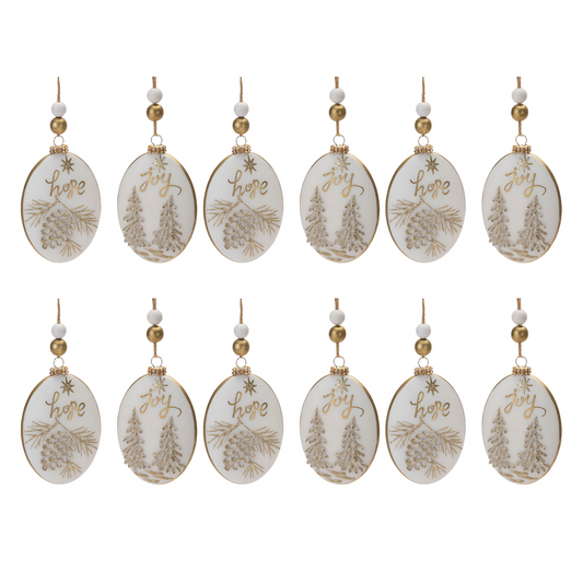 Glittered Glass Hope and Joy Ornament with Wood Beads (Set of 12) -Ship Only