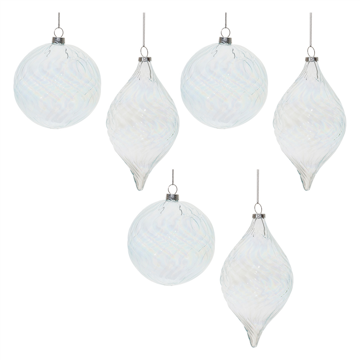 Clear Wavy Glass Ornament (Set of 6) -Ship Only