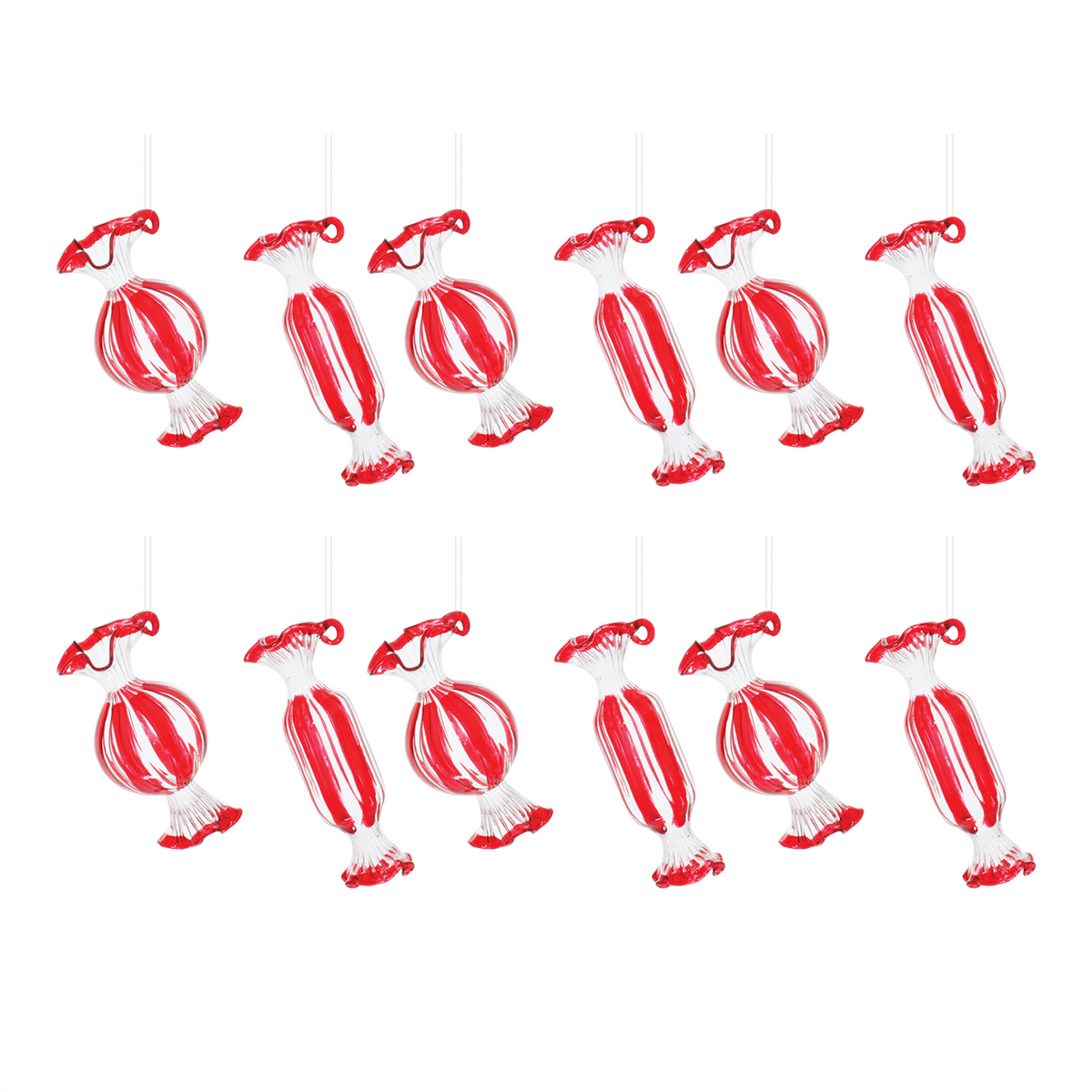 Glass Peppermint Candy Ornament (Set of 12) -Ship Only