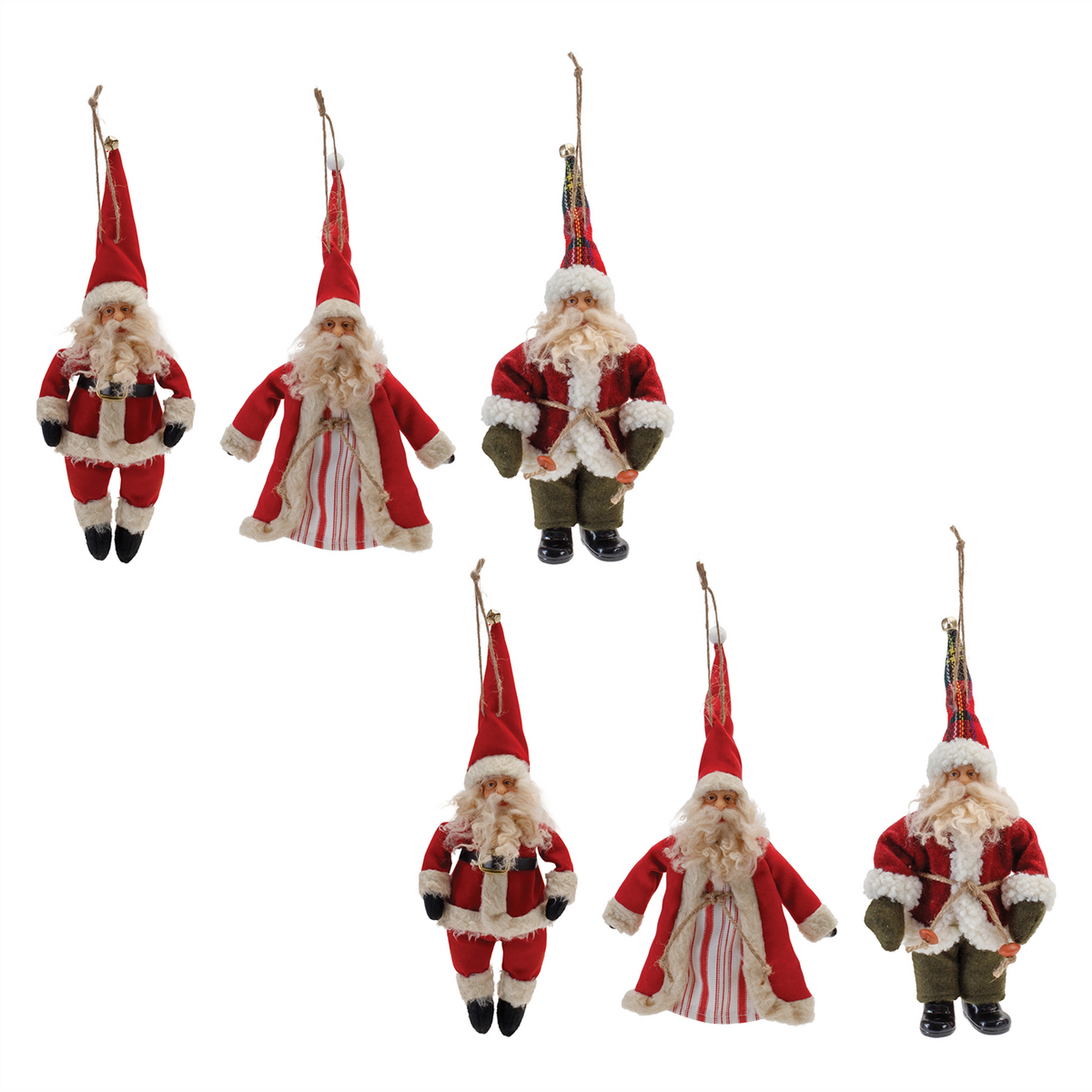 Santa Ornament (Set of 6) 10"H, 10.25"H, 11"H Polyester -Ship Only
