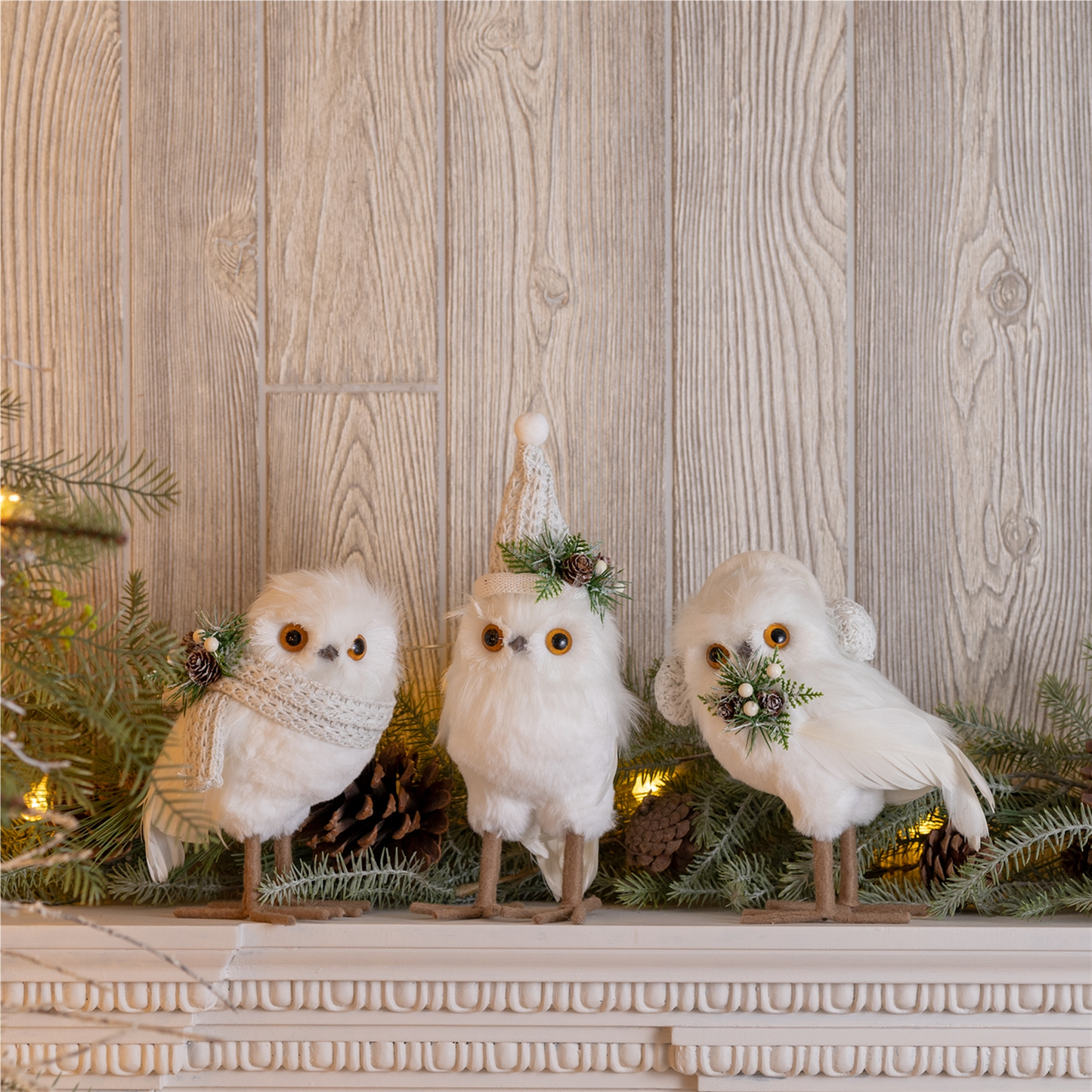 Winter Owl (Set of 3) 7.5"H, 7.75"H, 10"H Foam/Polyester
