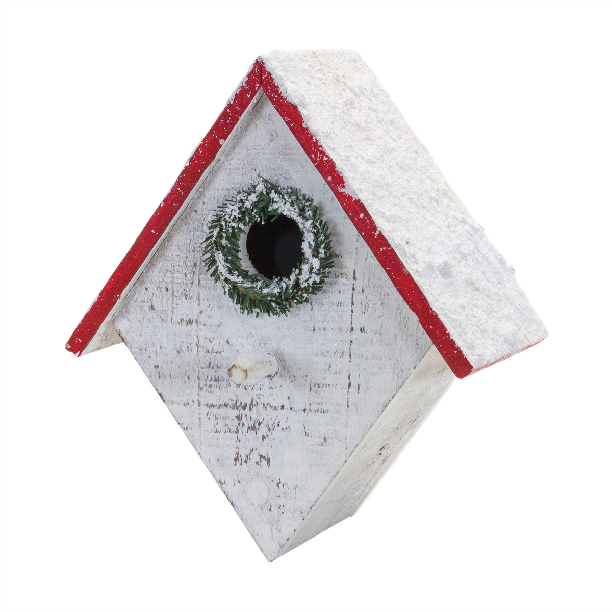 Flocked Wood Birdhouse with Wreath Accent (Set of 4) -Ship Only