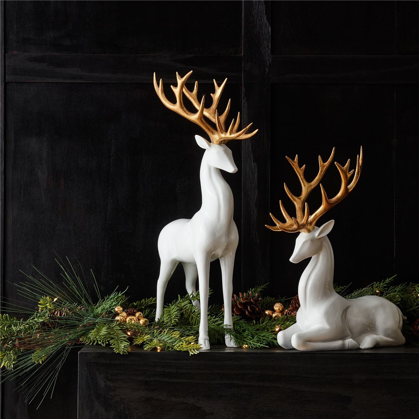Modern Holiday Deer with Gold Antler Accent (Set of 2) -Ship Only