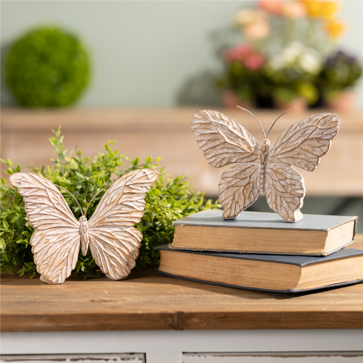 Carved Butterfly Shelf Sitter (Set of 4)