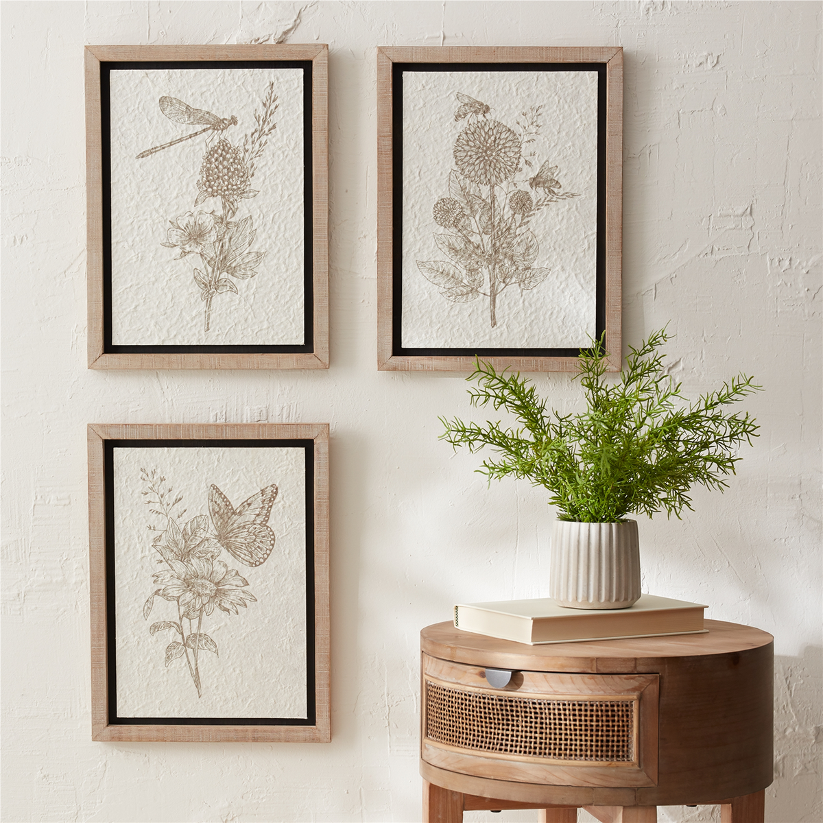 Framed Floral Insect Print (Set of 3) -Ship Only