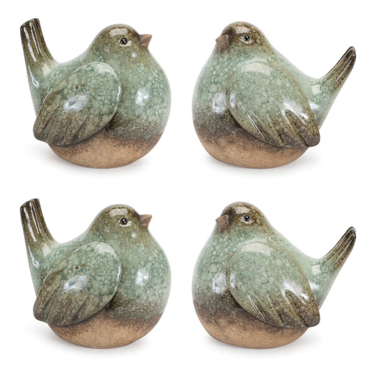 Ceramic Bird Figurines with Unglazed Accents (Set of 4) -Ship Only