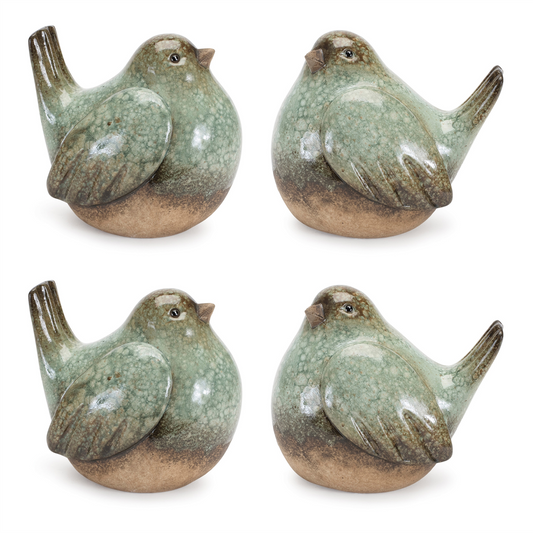 Ceramic Bird Figurines with Unglazed Accents (Set of 4) -Ship Only