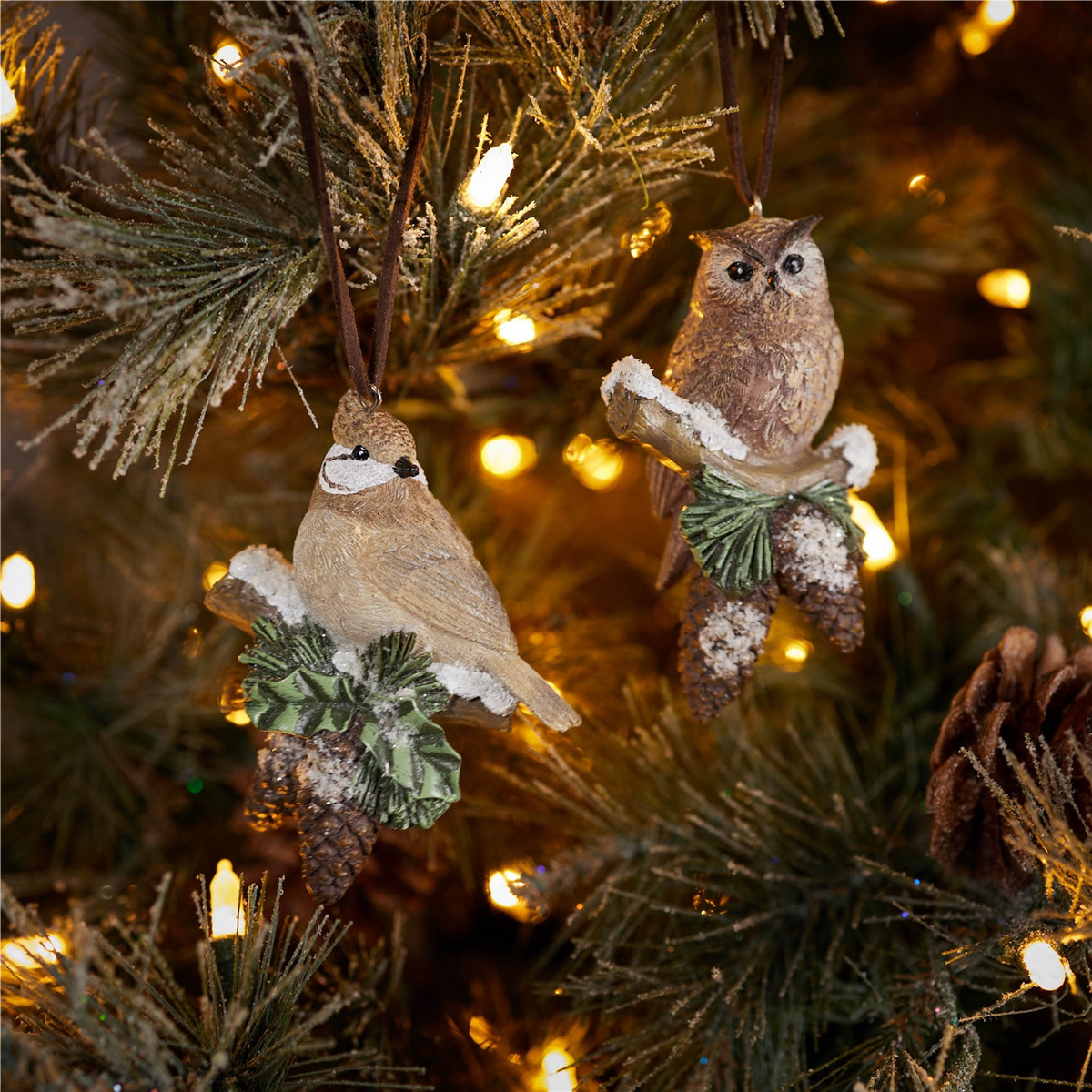 Cardinal and Owl Ornament (Set of 12) 4”H Resin -Ship Only