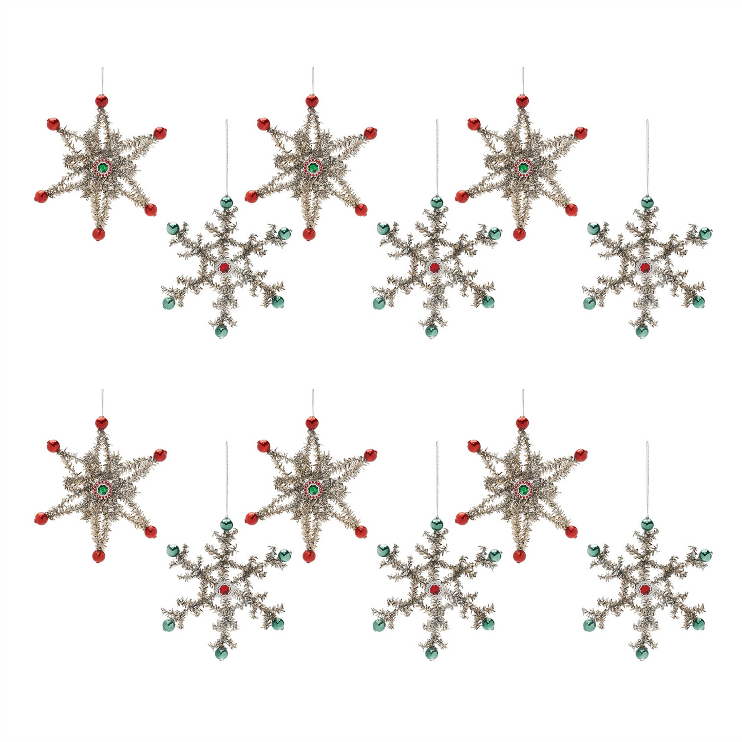 Jeweled Tinsel Snowflake Ornament (Set of 12)