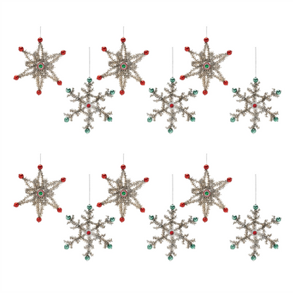Jeweled Tinsel Snowflake Ornament (Set of 12)