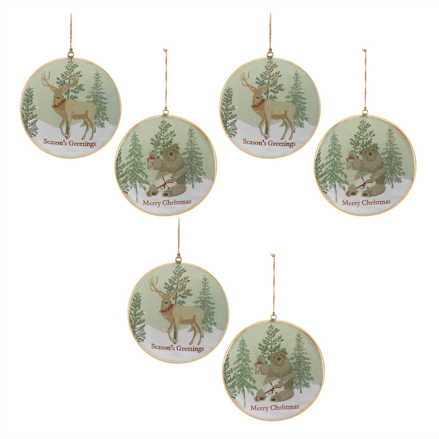 Woodland Christmas Sentiment Disc Ornament (Set of 6) -Ship Only