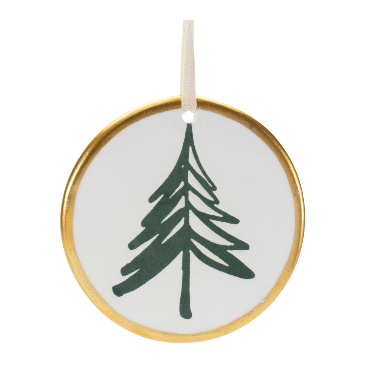 Ceramic Pine Tree Disc Ornament (Set of 12)