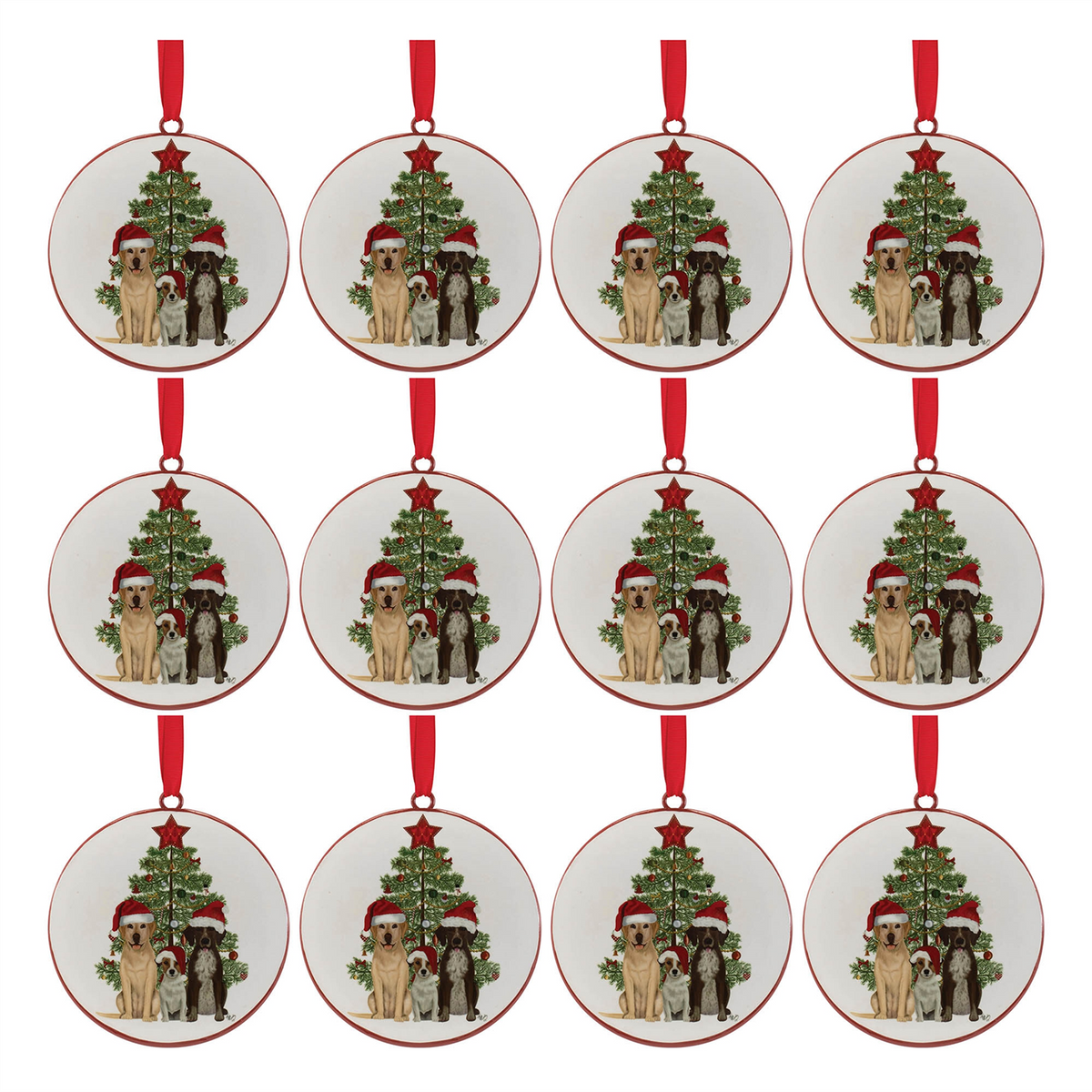 Dog with Tree Disc Ornament (Set of 12) 6”H Iron -Ship Only