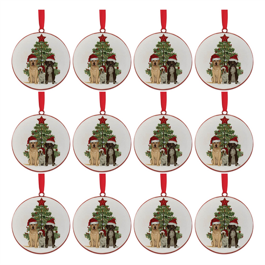 Dog with Tree Disc Ornament (Set of 12) 6”H Iron -Ship Only