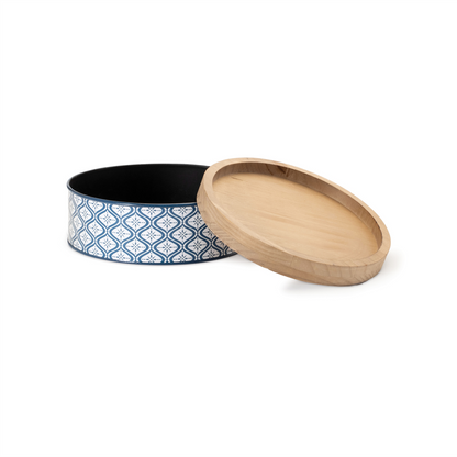 Metal Patterned Canister with Natural Wood Lid (Set of 2)