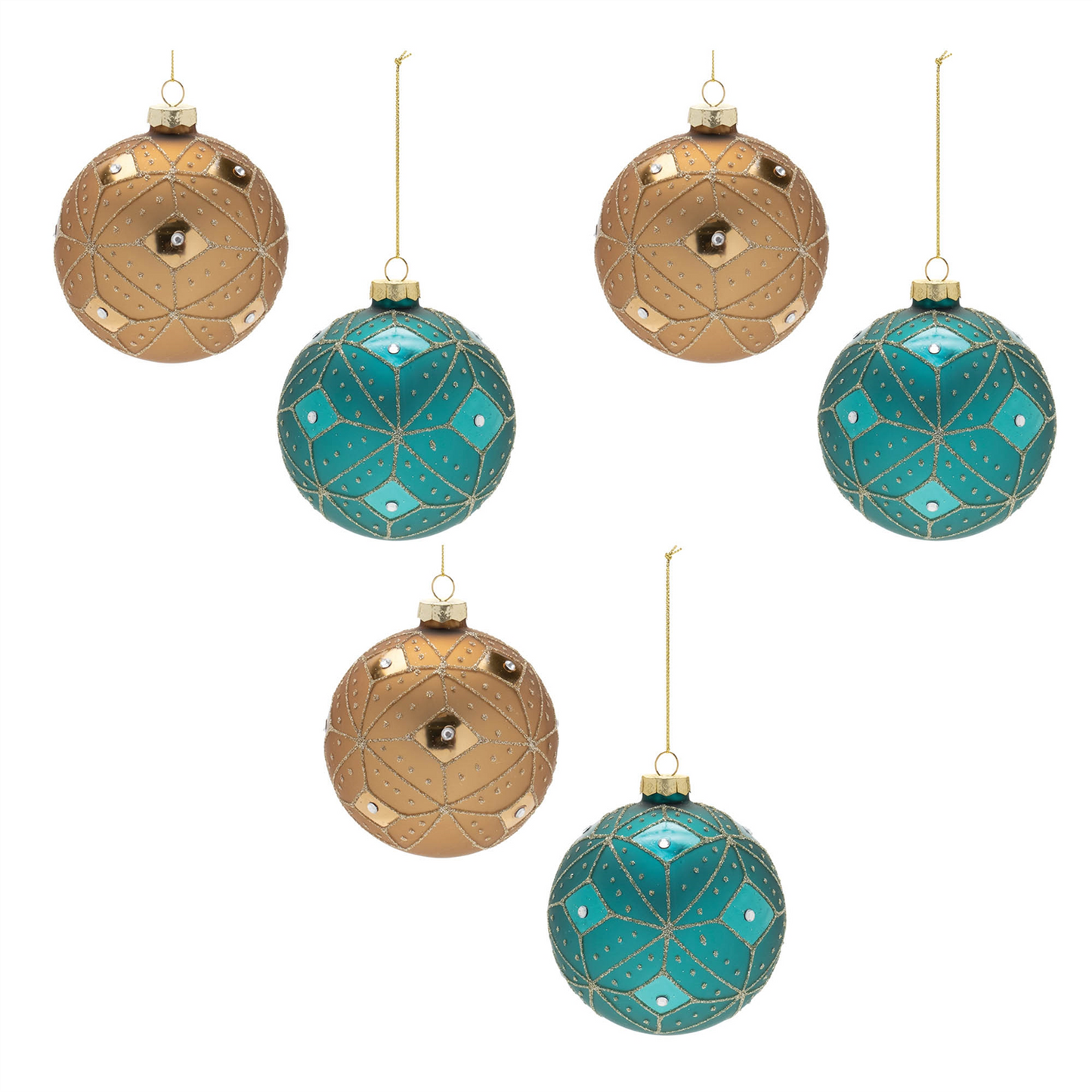 Geometric Glittered Glass Ball Ornament (Set of 6)