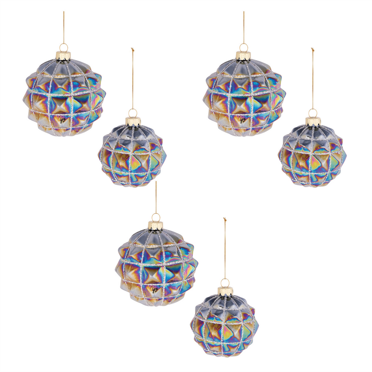 Ball Ornament (Set of 6) 3"D, 4"D Glass -Ship Only