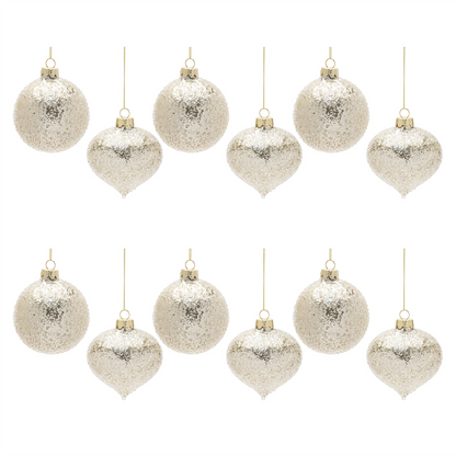 Ball Ornament (Set of 12) 3"D, 3.5"H Glass
