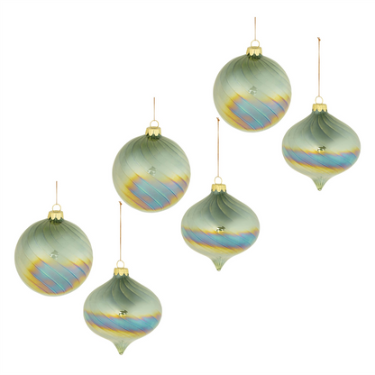 Iridescent Swirled Glass Ornament (Set of 6)