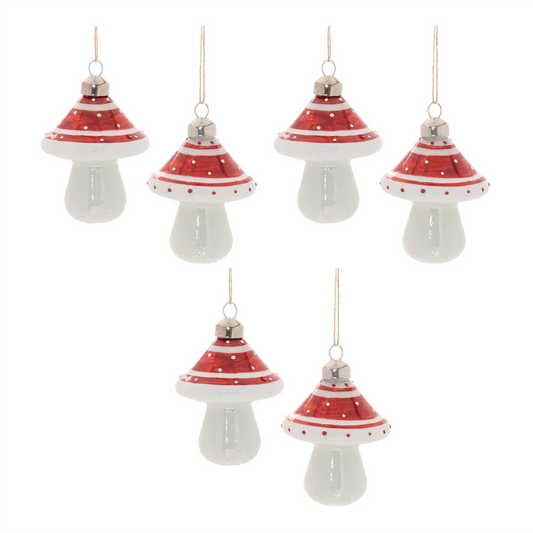 Glittered Glass Mushroom Ornament (Set of 6) -Ship Only
