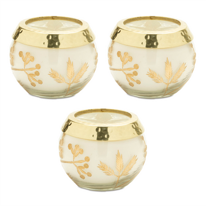 Frosted Juniper Scented Soy Candle with Pressed Leaf Lid (Set of 3)