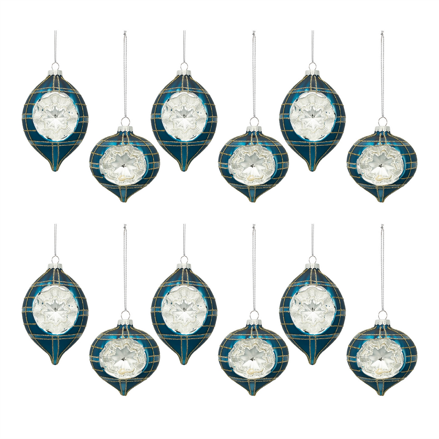 Plaid Glass Reflector Ornament (Set of 12)