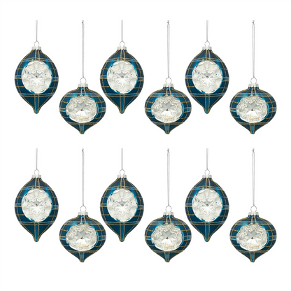 Plaid Glass Reflector Ornament (Set of 12)