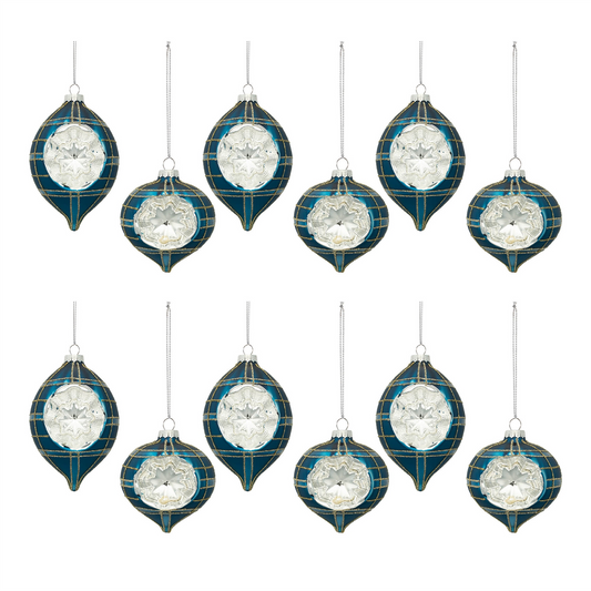 Plaid Glass Reflector Ornament (Set of 12) -Ship Only