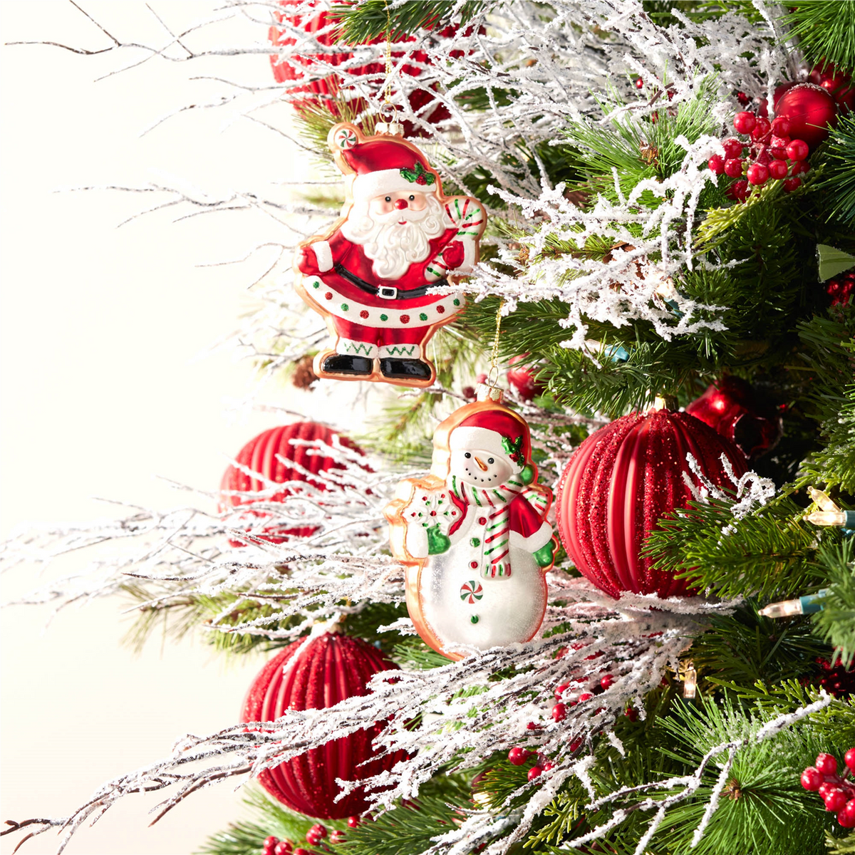 Santa and Snowman Cookie Ornament (Set of 12) 5”H Glass -Ship Only