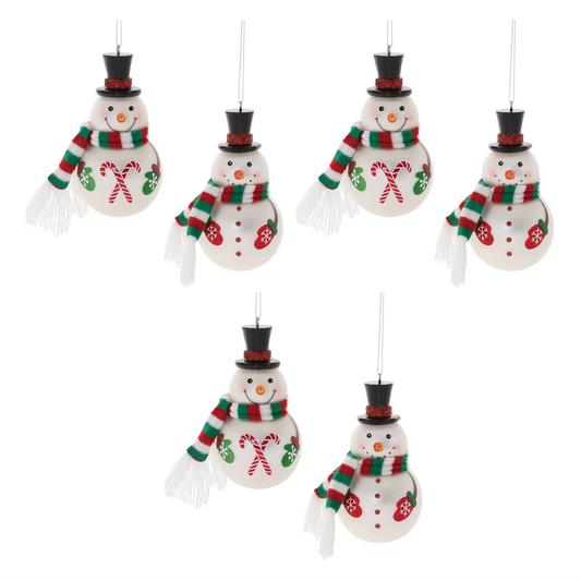 Snowman Ornament (Set of 6) 4.5”H Glass/Fabric -Ship Only