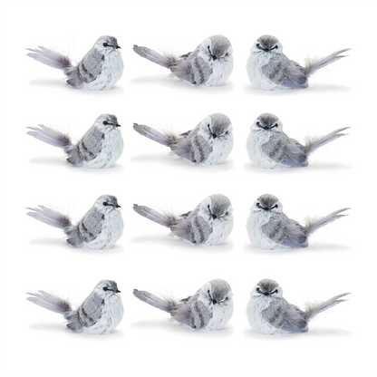 Feathered Bird Shelf Sitter (Set of 12)