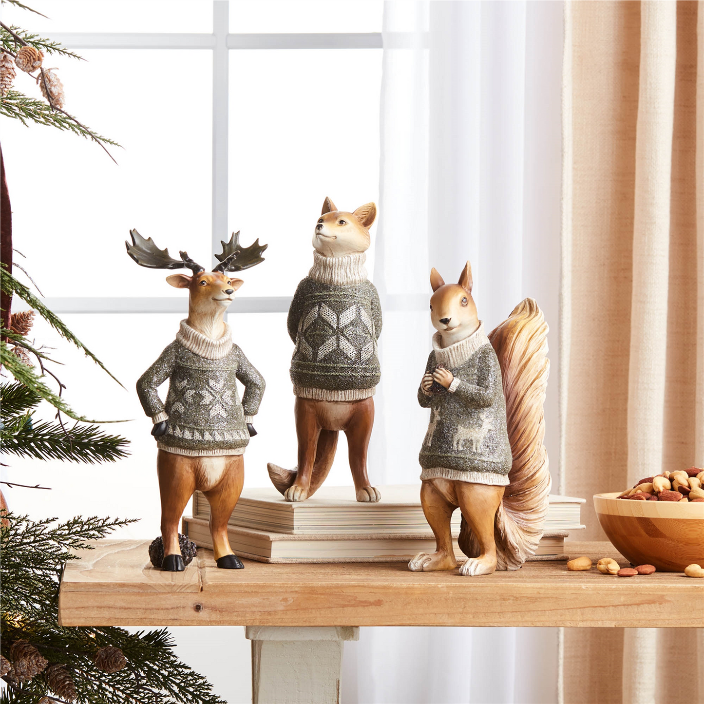 Winter Animal with Sweater Figurine (Set of 3)