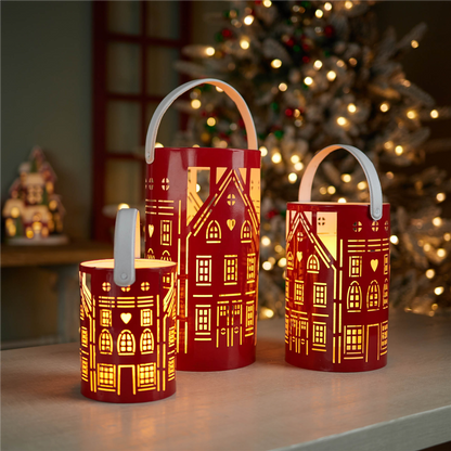 Punched Metal House Lantern (Set of 3)