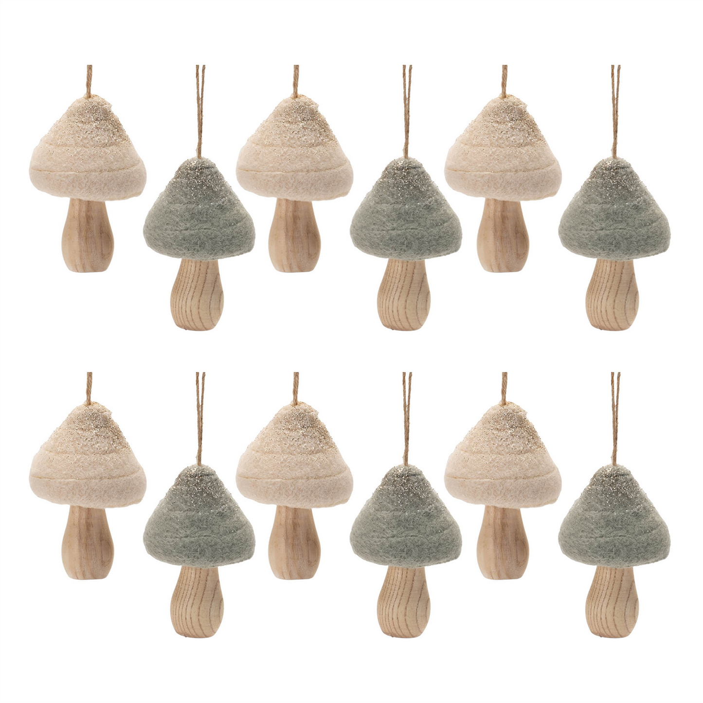 Felt Fabric Mushroom Ornament (Set of 12)