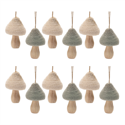 Felt Fabric Mushroom Ornament (Set of 12)