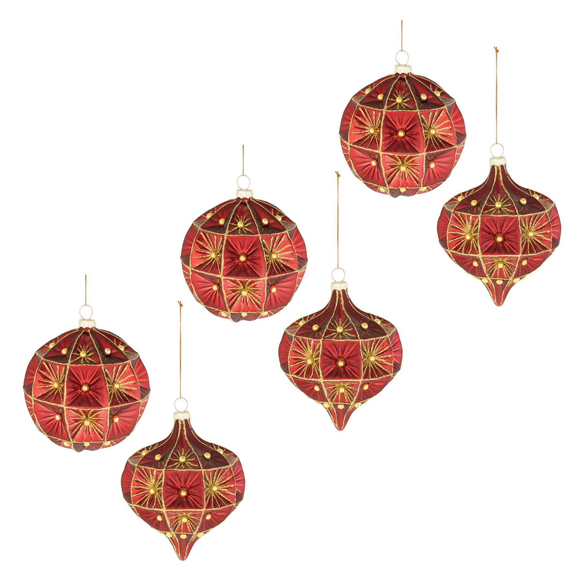 Ornament (Set of 6) 4"H, 4.5"H Glass -Ship Only