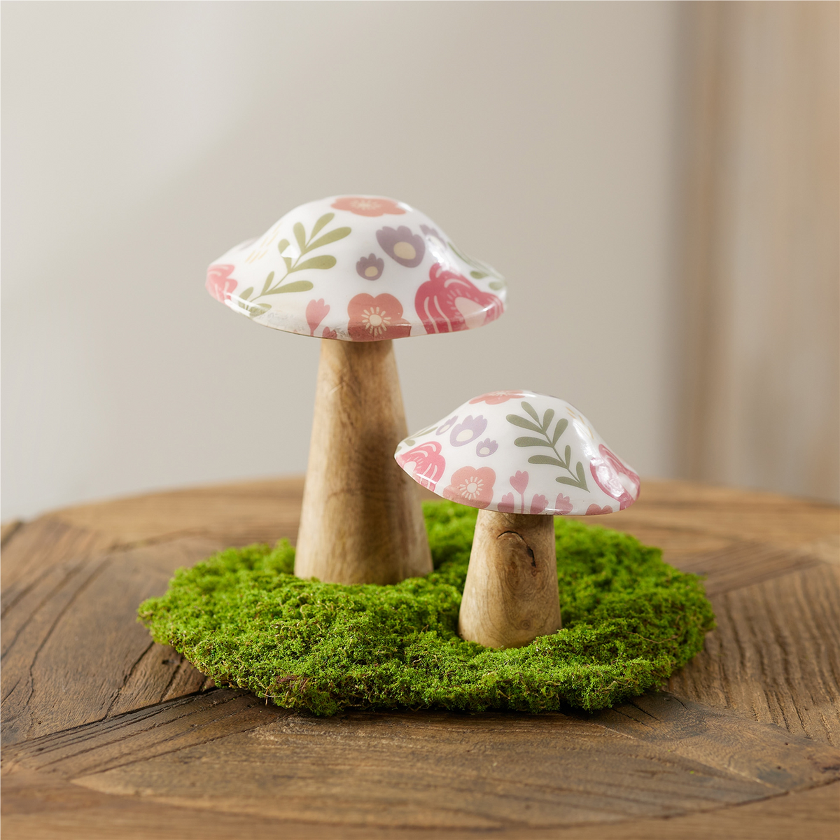 Mushroom (Set of 2) 3.75"H, 6.5"H Wood -Ship Only