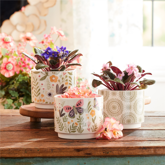 Stone Floral Patterned Planter (Set of 3) -Ship Only