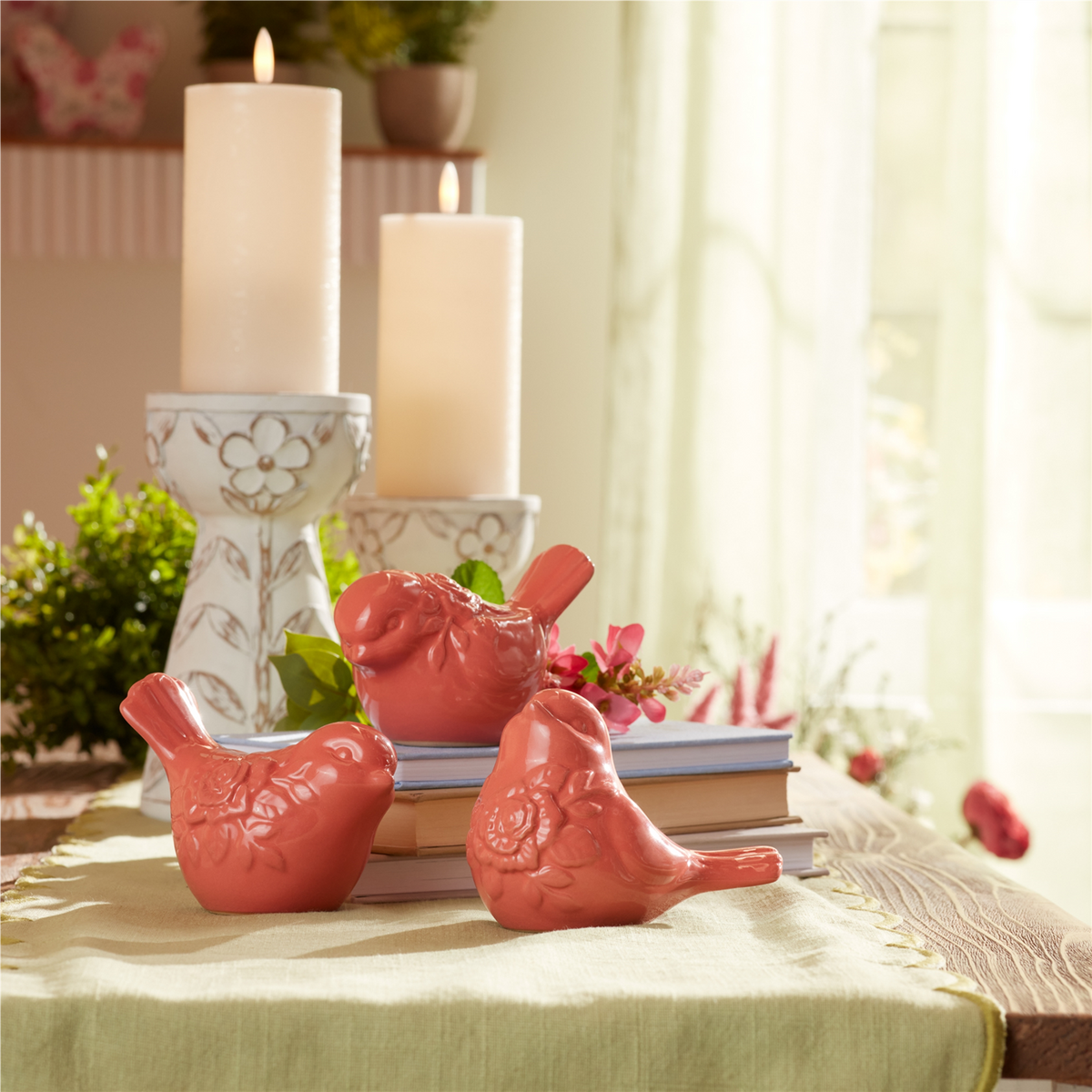 Ceramic Floral Bird Figurine (Set of 6)